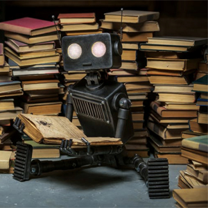 robot and books