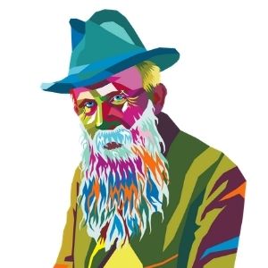 Old multicolour man in hat