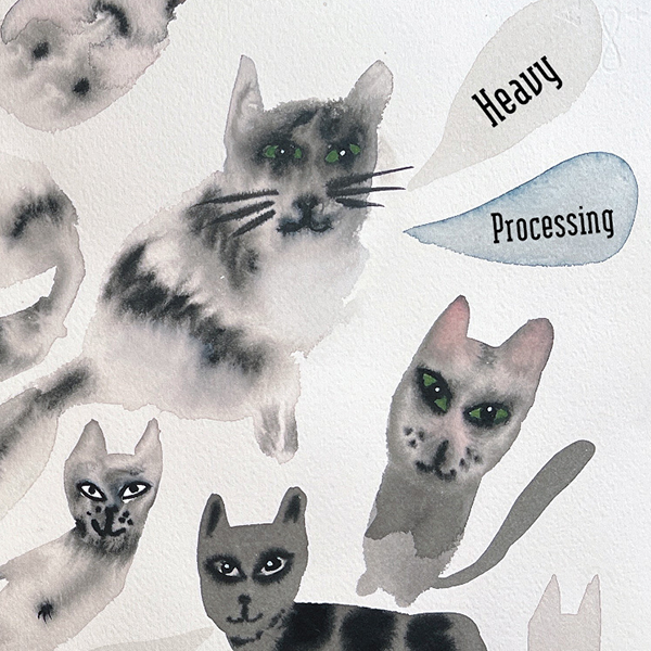 Cover art for Heavy Processing, mostly cartoon cats.