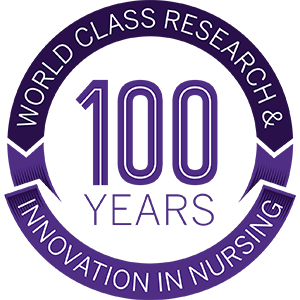 Round logo that says100 Years of World Class Research and Innovation in Nursing