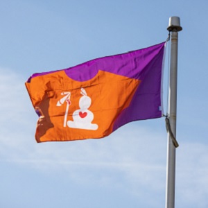 flag on concrete beach