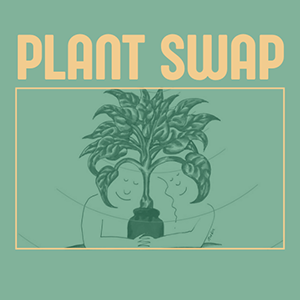 An illustrative graphic of two people hugging a plant