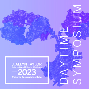 Light blue and purple banner with J. Allyn Taylor Symposium written in large white font.