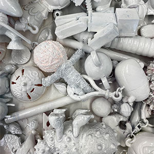 a pile of small objects painted white