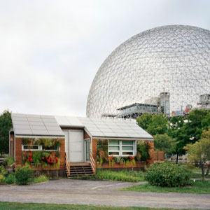 house with geodesic dome in background