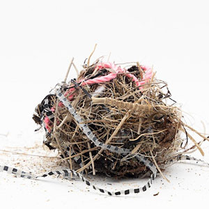 A neptune ball of string and organic material on white background