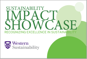 Graphic with green design reading Sustainability Impact Showcase: recognizing excellence in sustainability. Western Sustainability logo along bottom.